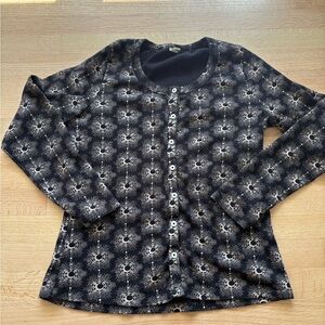 Kate Quinn navy and White Button Down Shirt